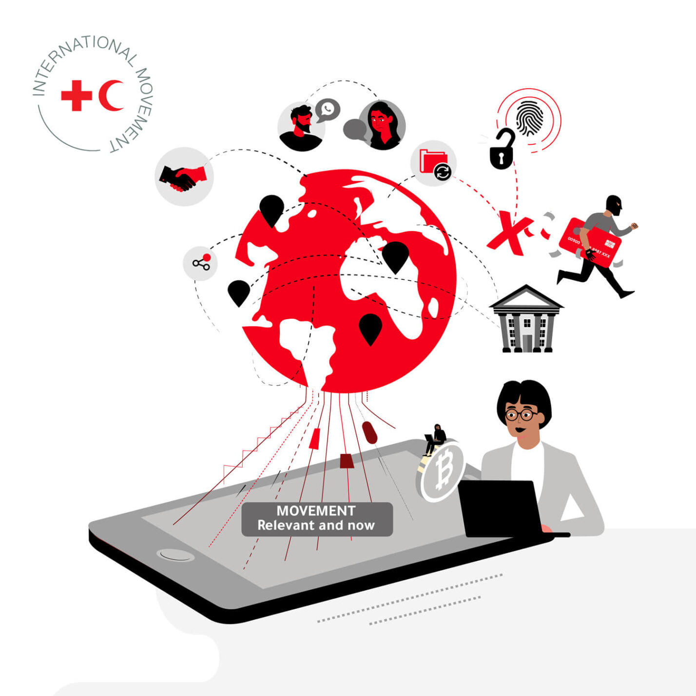Red Cross illustration on digital security and fraud