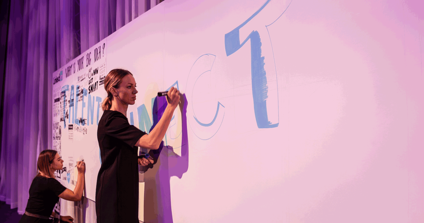 Close-up of a Smartup Visuals graphic recorder drawing live during a LinkedIn Talent Connect session.